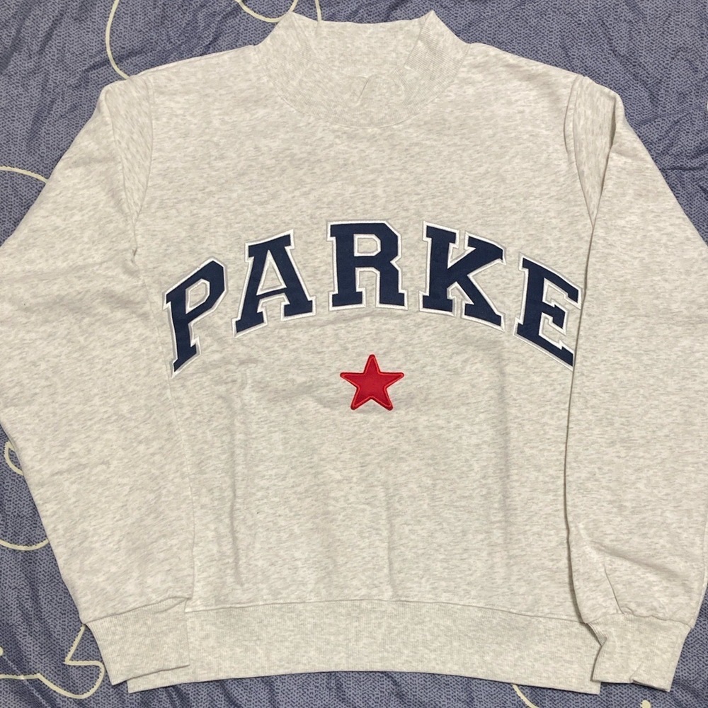 Parker Gray Crewneck Sweater with Navy and Red Accents